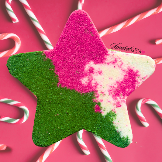 Candy cane star shaped bath bomb