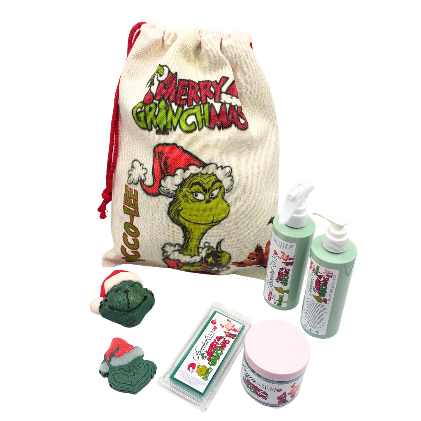 Merry Grinchmas bundle with FREE Personalised grinch Sack(Pre order)