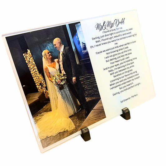 Wedding & first dance song Photo chopping board/ Glass photo - 20 x 28 cm